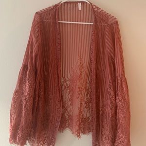 Pink Floral Lace Kimono